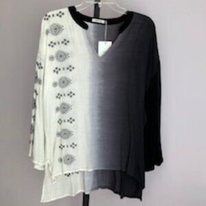 NWT Maude Vivante Black Ombre Embroidered Rayon Long Sleeve Top, SIze L